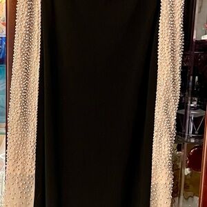 Black Dress with Beaded Blush Tan/Champagne Trim